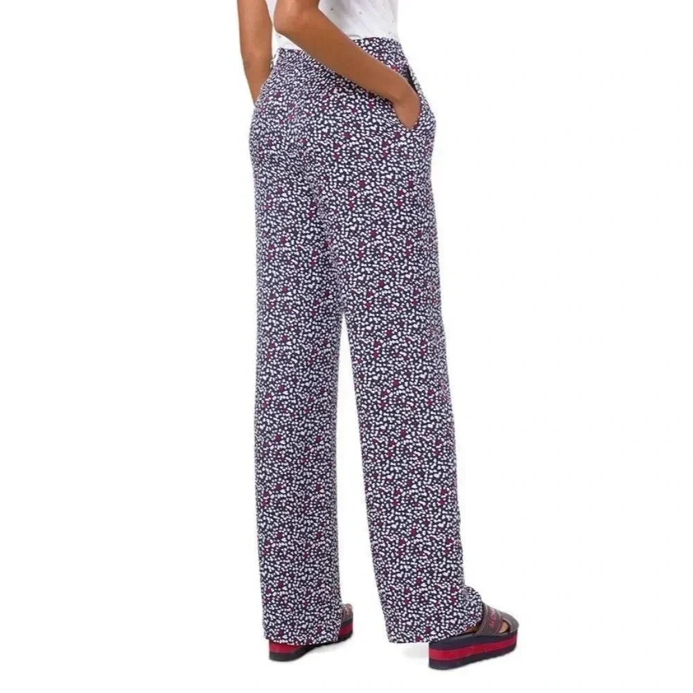 Michael Kors Heart Print Silk Wide Leg Navy Pants